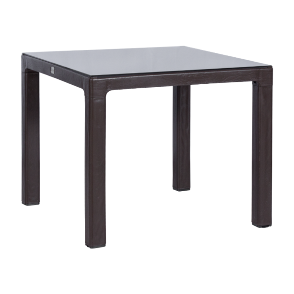 Пластмасова градинска маса със стъклен плот ZER 90  - тъмнокафява